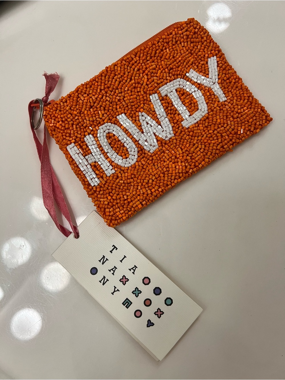 Orange Beaded 'HOWDY' Wristlet Pouch